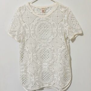 Sundance Size S White Crotchet Lace Short Sleeve Sheer Shirt Top Boho Festival